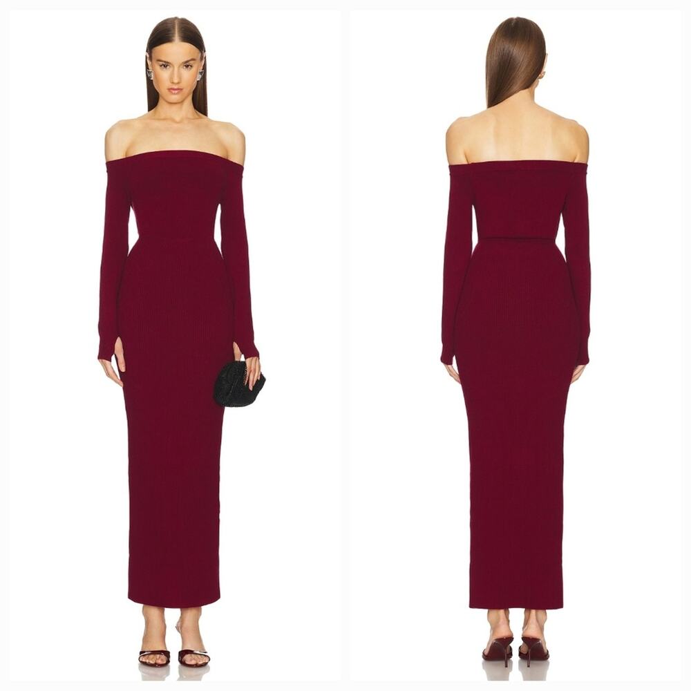 Michael Costello x REVOLVE Off Shoulder Bodycon Maxi Dress in Maroon